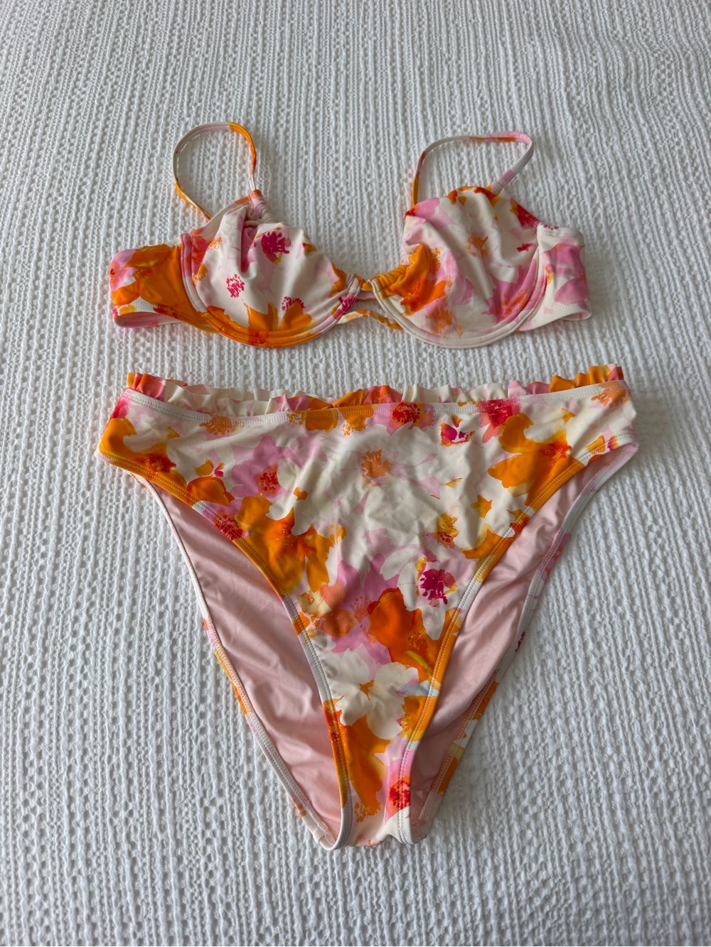 Floral Underwire Bikini Set in Orange & Pink